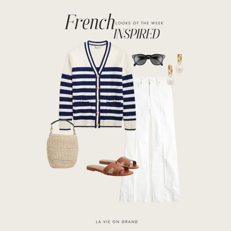 French Inspired Look
Summer Outfit
White Denim 
Stripe Cardigan 
Sandals 
Bucket Bag 

#LTKStyleTip #LTKSeasonal #LTKOver40