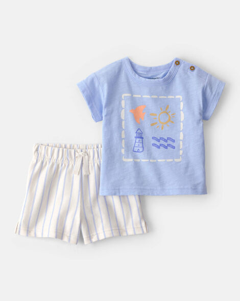 Baby 2-Piece Lighthouse Top & Short Set - Blue/Ivory | Carter's Inc