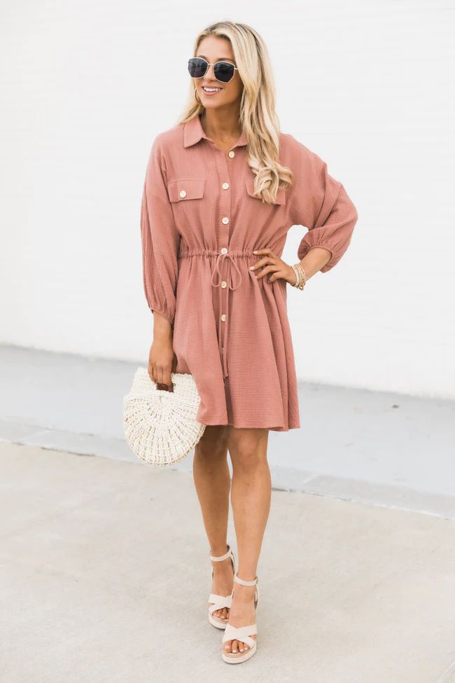 What I Like About You Rose Shirt Dress | The Pink Lily Boutique
