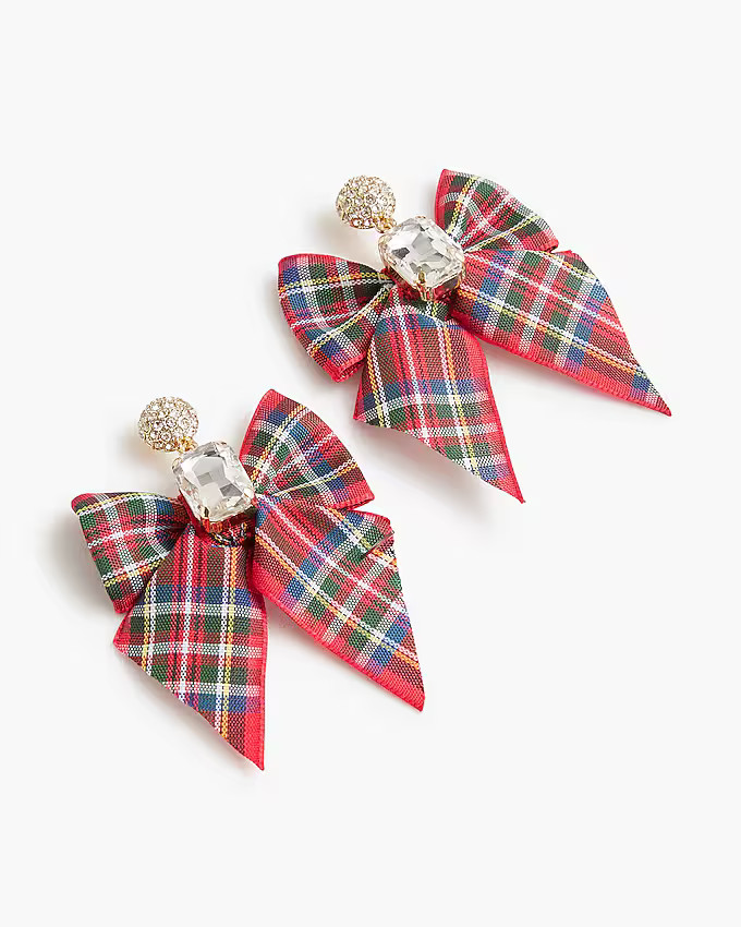 Tartan bow crystal statement earrings | J.Crew Factory