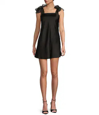 Satin Bow Straps Square Neck Dress | Dillard's