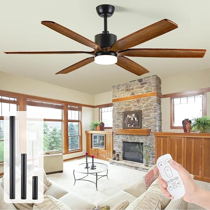 60" Outdoor Ceiling Fans for Patios with Light and Remote, Modern Large Airflow Wood Ceiling Fan,... | Amazon (US)