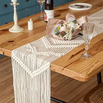 Mkono Macrame Table Runner Woven Wedding Table Decor Handmade Boho Table Linen with Tassels Vinta... | Amazon (US)