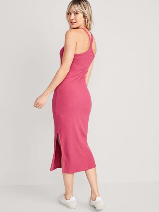 Fitted Rib-Knit Halter Midi Dress for Women | Old Navy (US)