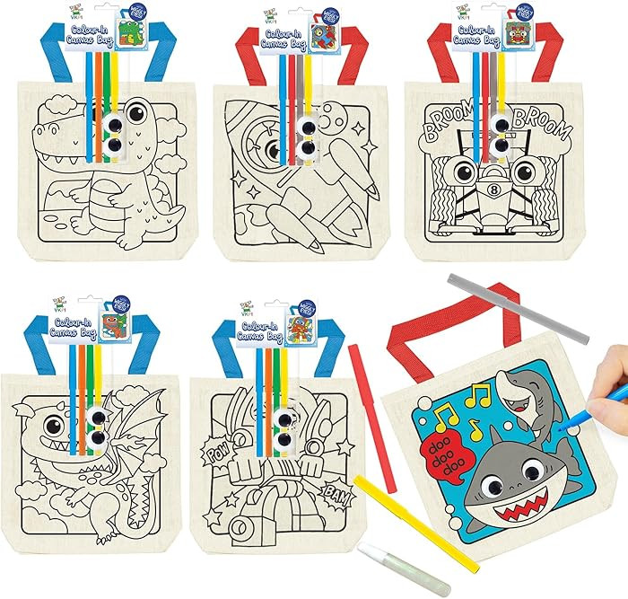 6 Pieces Kids Coloring Goodie Bags, Reusable Canvas Bag, Cute Art Party Favors, Color Your Own Ba... | Amazon (US)