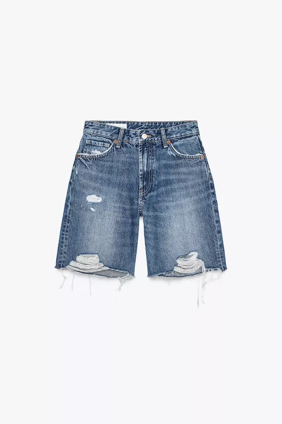 MID-WAIST RIPPED TRF DENIM BERMUDA SHORTS | Zara Canada