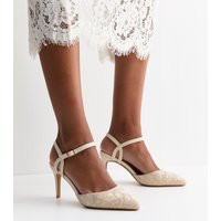 Women's Off White Floral Embroidered Stiletto Court Shoes Vegan New Look | New Look (UK)