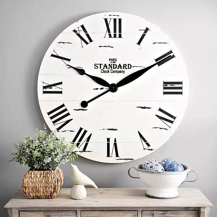 Jacob White Wood Plank Clock | Kirkland's Home