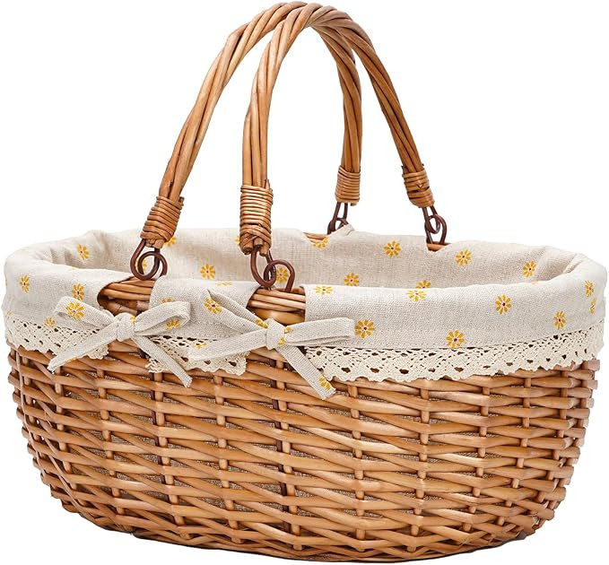 G GOOD GAIN Wicker Picnic Basket with Double Folding Handles,Willow Picnic Hamper,Natural Hand Wo... | Amazon (US)