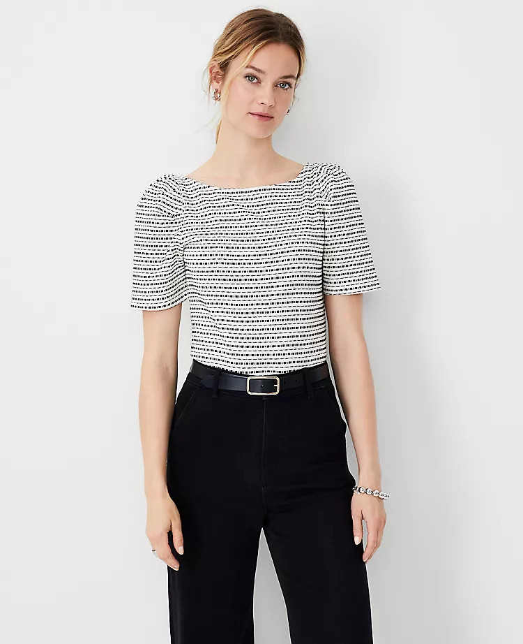 Striped Puff Sleeve Boatneck Top | Ann Taylor (US)