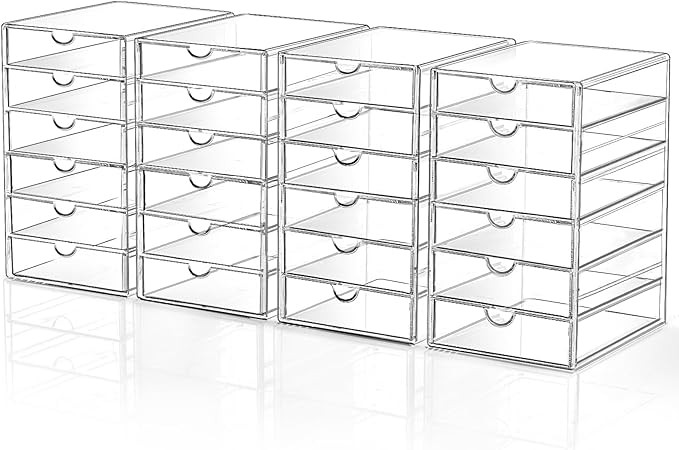 Makeup Drawer Storage Organizer with 24 Drawers, 4 Set Acrylic Office Desk Organization and Stora... | Amazon (US)