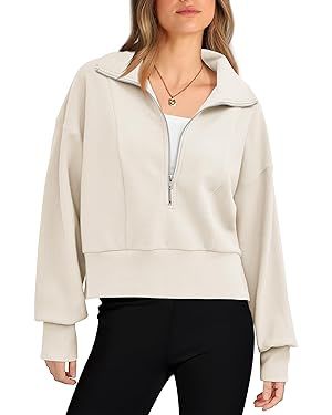 Okiwam Half Zip Oversized Sweatshirt Long Sleeve Y2K Cropped Pullover hoodies for women Fall Clot... | Amazon (US)