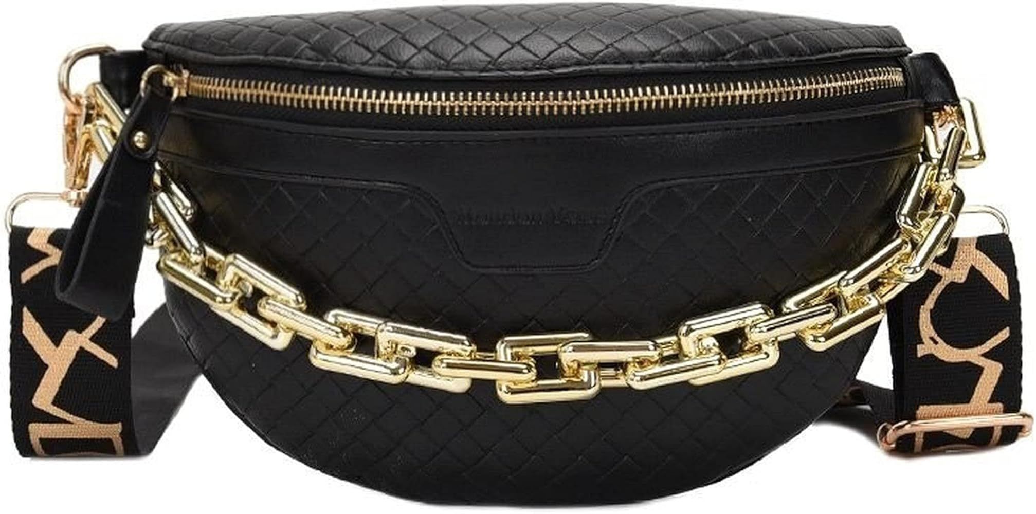 Thick Chain Women's Fanny Pack Plaid leather Waist Bag Shoulder Crossbody Chest Bags Luxury Designer | Amazon (US)