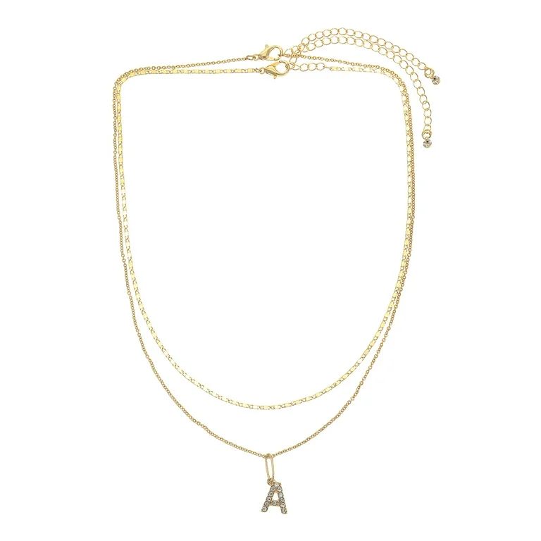 Time and Tru Goldtone Initial Letter Necklace Set for Women, 2 Piece Set | Walmart (US)