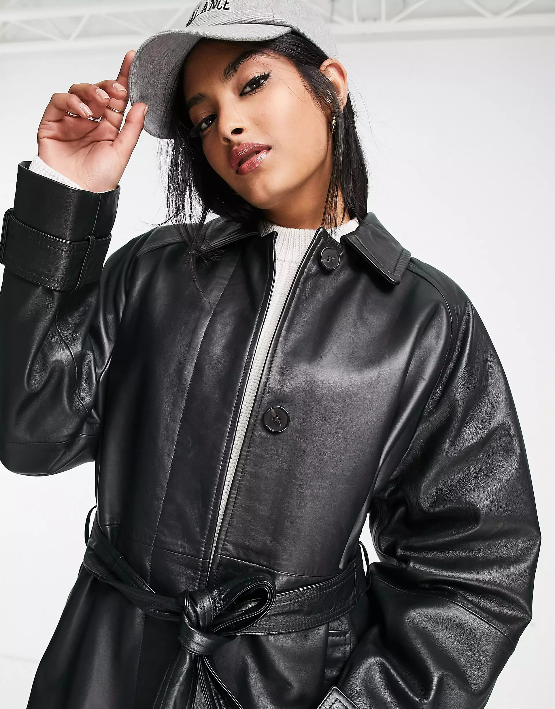 ASOS DESIGN - Trench-coat en cuir - Noir | ASOS (Global)