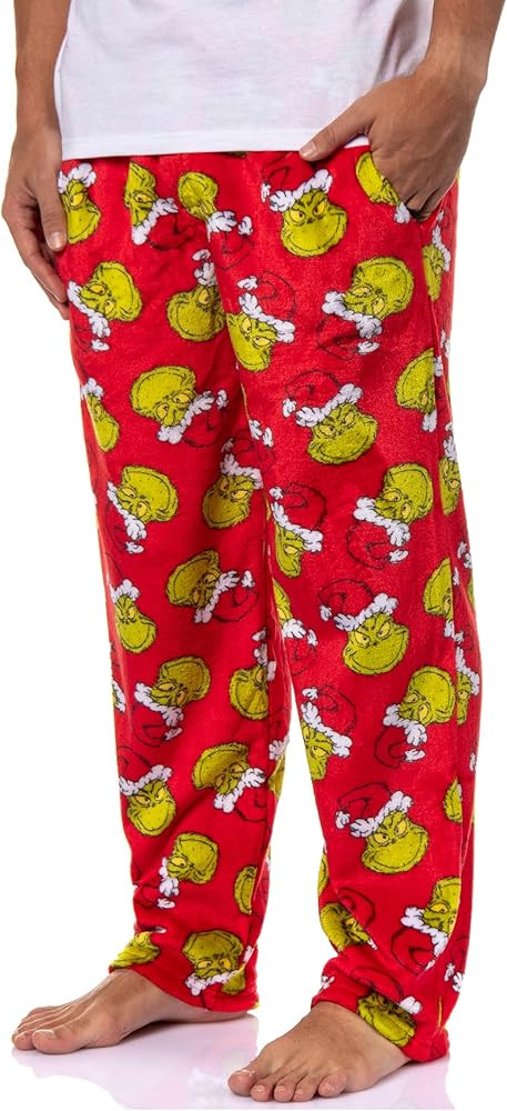Dr. Seuss Men's GRINCH Santa Claus Toss Print Super Minky Fleece Lounge Pajama Pants | Amazon (US)