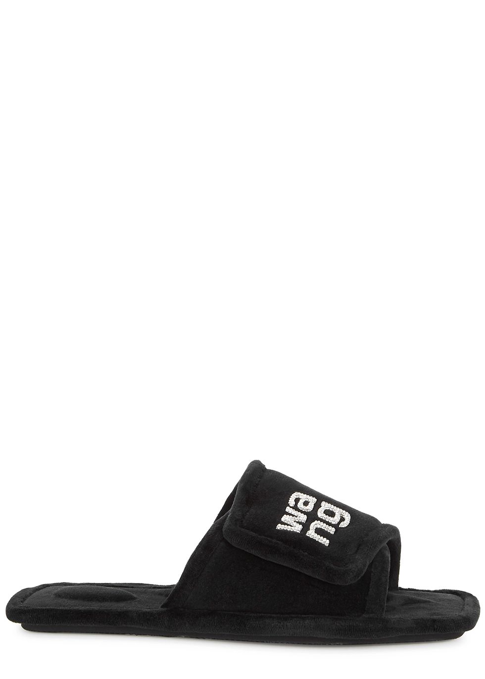 Lana black logo-embellished velour slippers | Harvey Nichols (Global)