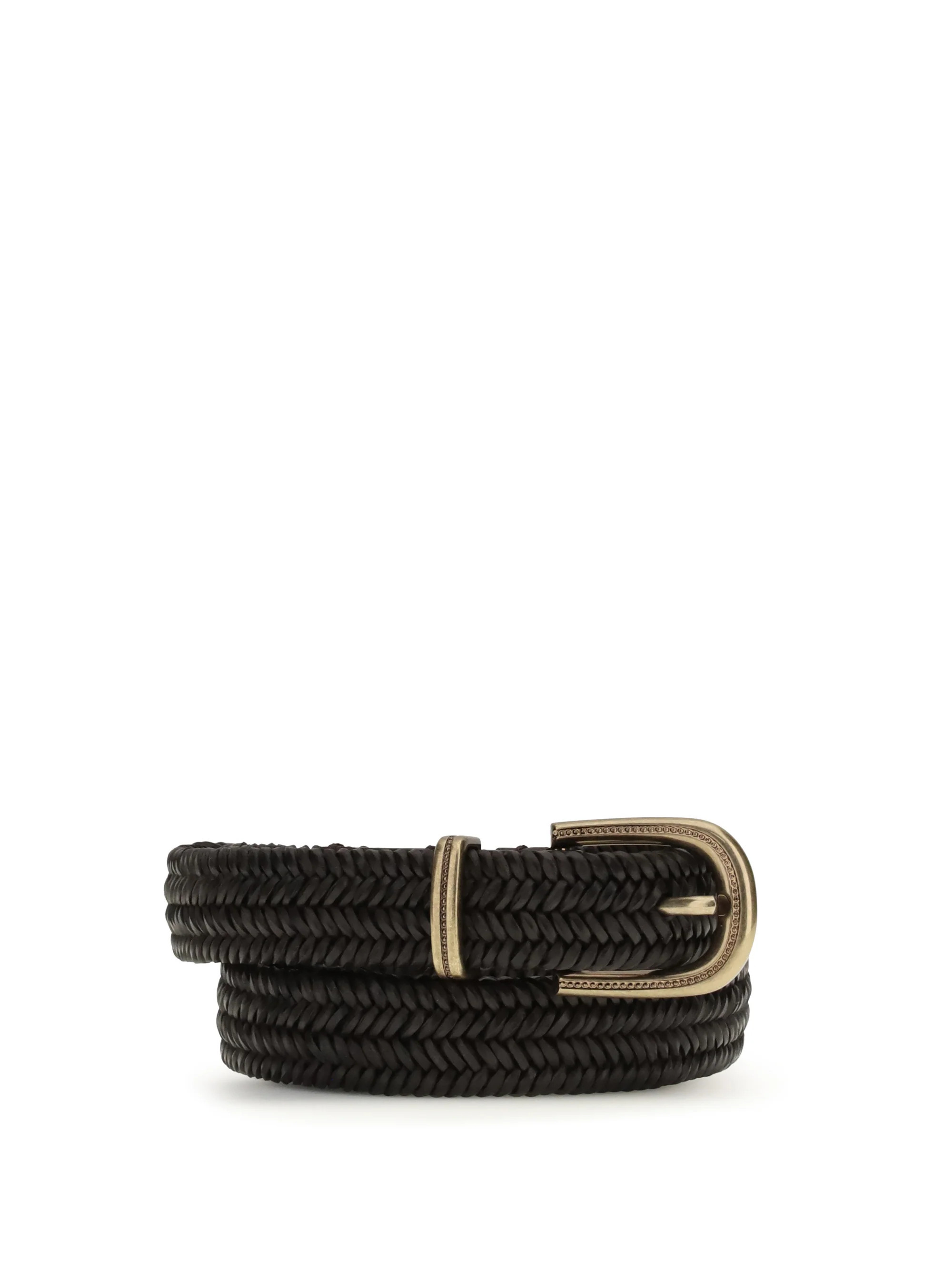 Brunello Cucinelli Braided Stretch Leather Belt — Black - S | Italist Inc.