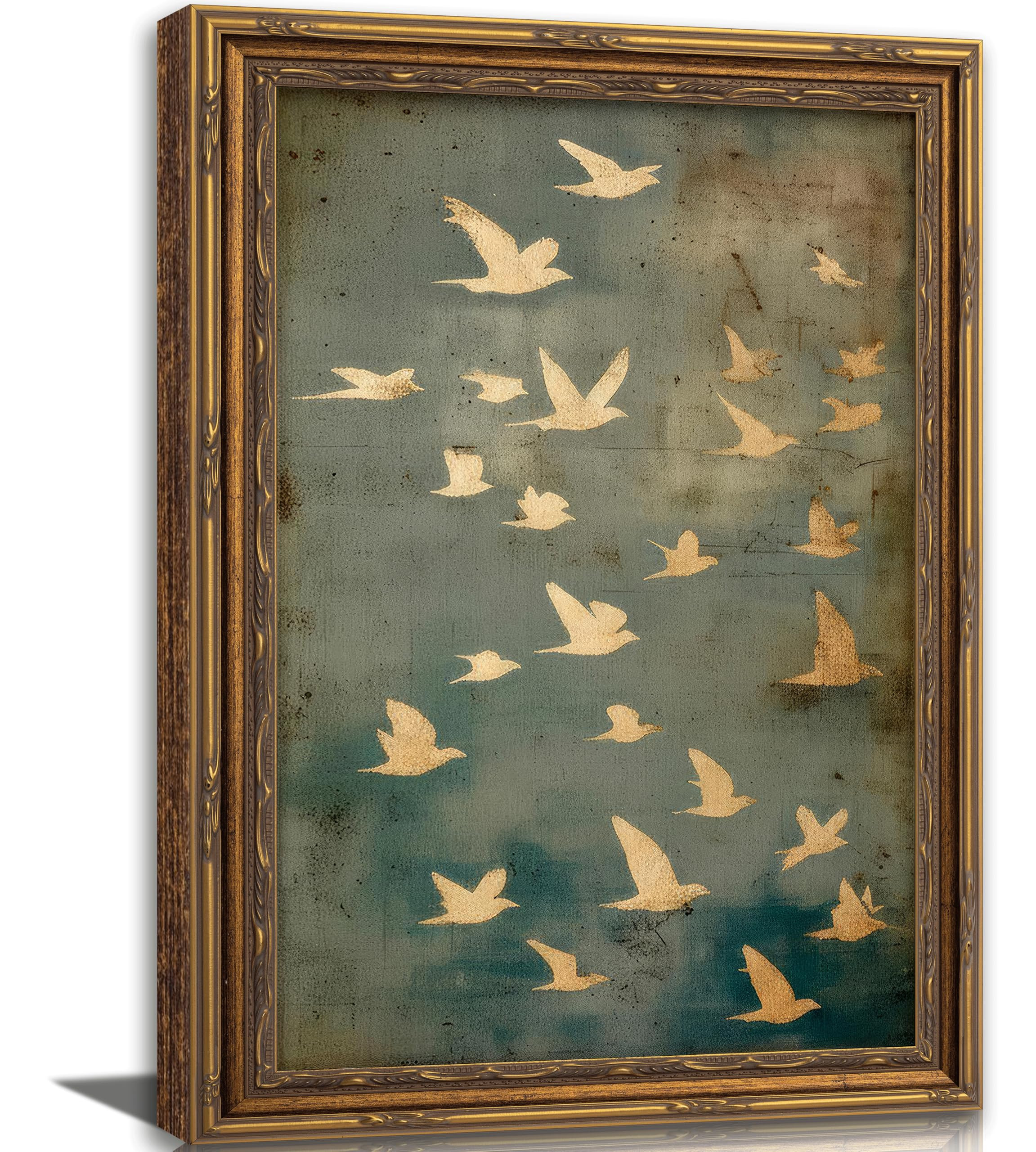 Vintage Gold Framed Canvas Wall Art Flock of Flying Birds Painting Picture Wall Decor Minimalist ... | Amazon (US)
