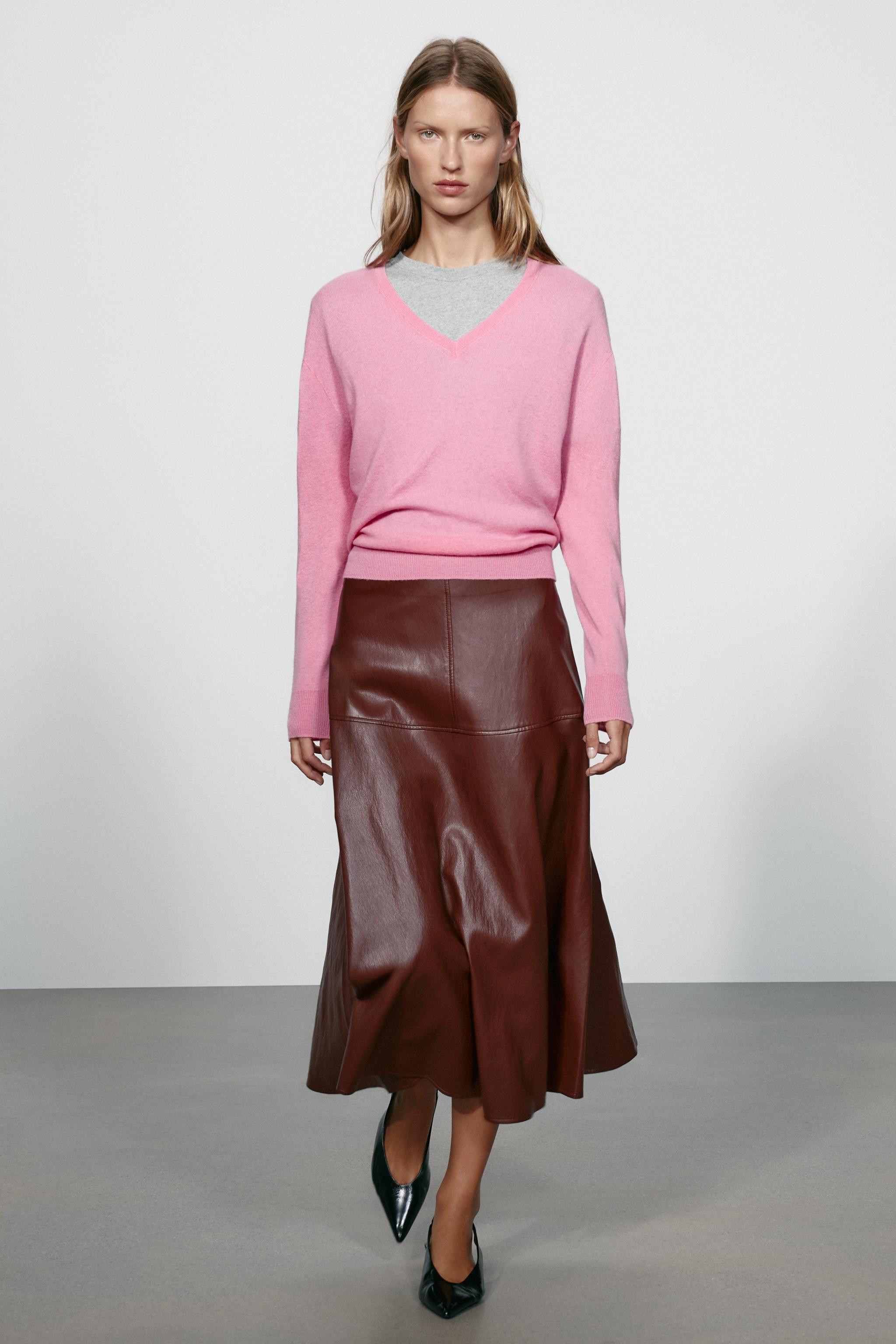 FAUX LEATHER A-LINE MIDI SKIRT | Zara US