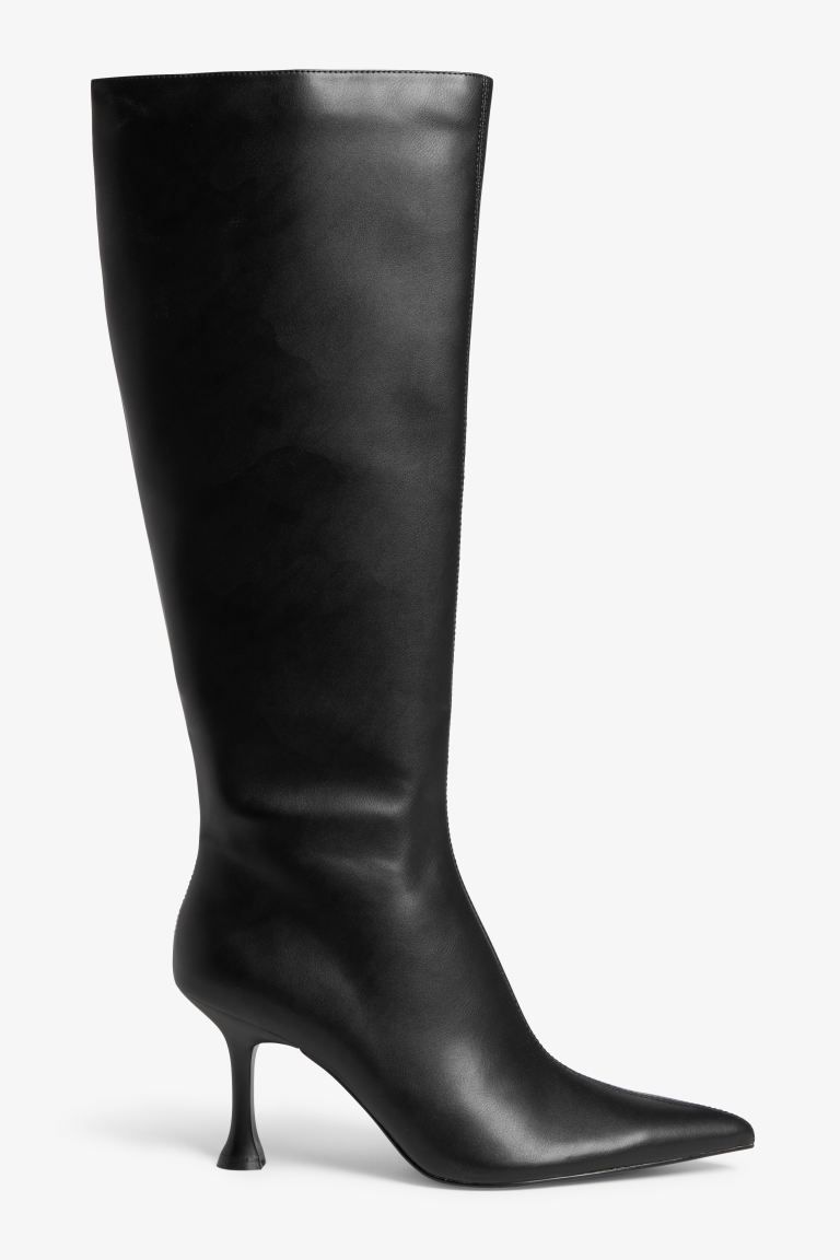 Faux leather knee high pointy boots | H&M (UK, MY, IN, SG, PH, TW, HK)