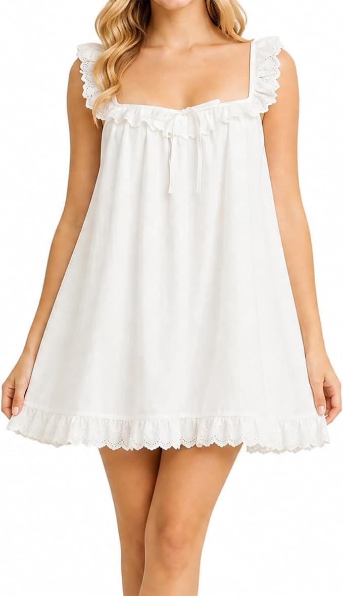 Womens Summer Square Neck Backless Ruffle Babydoll Mini Dress | Tie Front,Loose,Lightweight,Flowy... | Amazon (US)