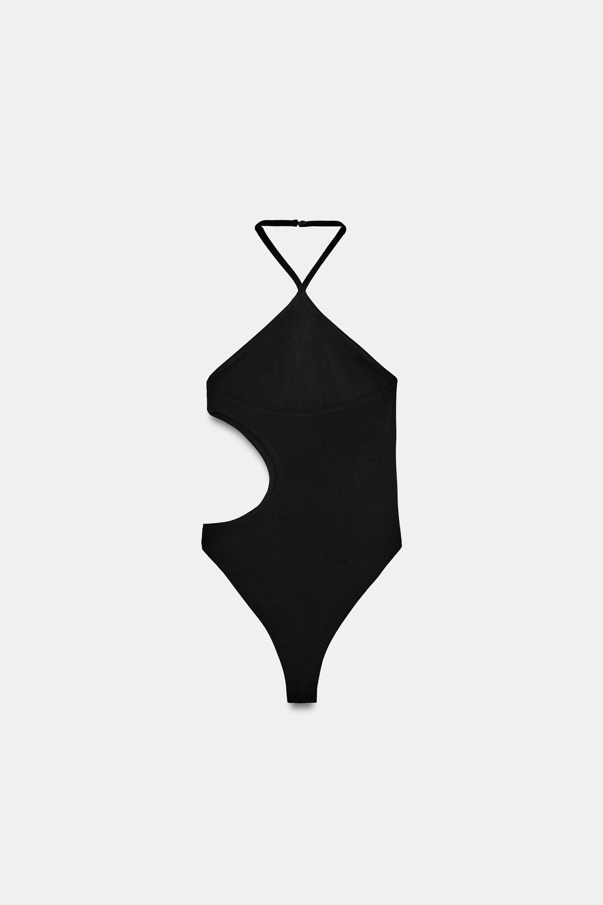 Fitted halter neck bodysuit with a cut-out detail at the waist and snap-button fastening at the b... | Zara UK