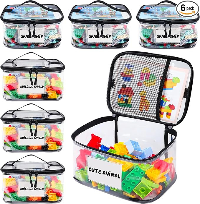 6 Pack Clear Toy Storage Bag with Name Tag& Manual Pocket, Waterproof Transparent PVC Toy Organiz... | Amazon (US)