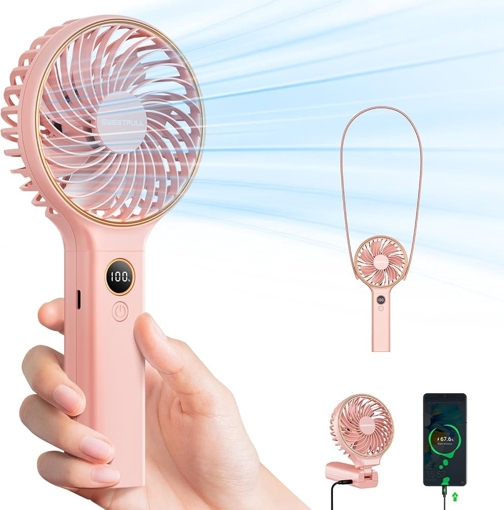 SWEETFULL Handheld Fan, Portable Fan, 5000mAh Rechargeable Battery, 6 Speed Wind, LED Display, Pe... | Amazon (US)