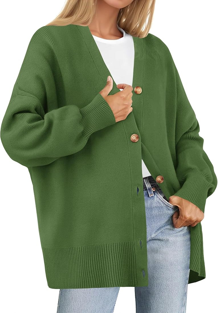 ZESICA Women's 2023 Casual Long Sleeve Cardigan V Neck Button Down Open Front Knit Loose Oversize... | Amazon (US)