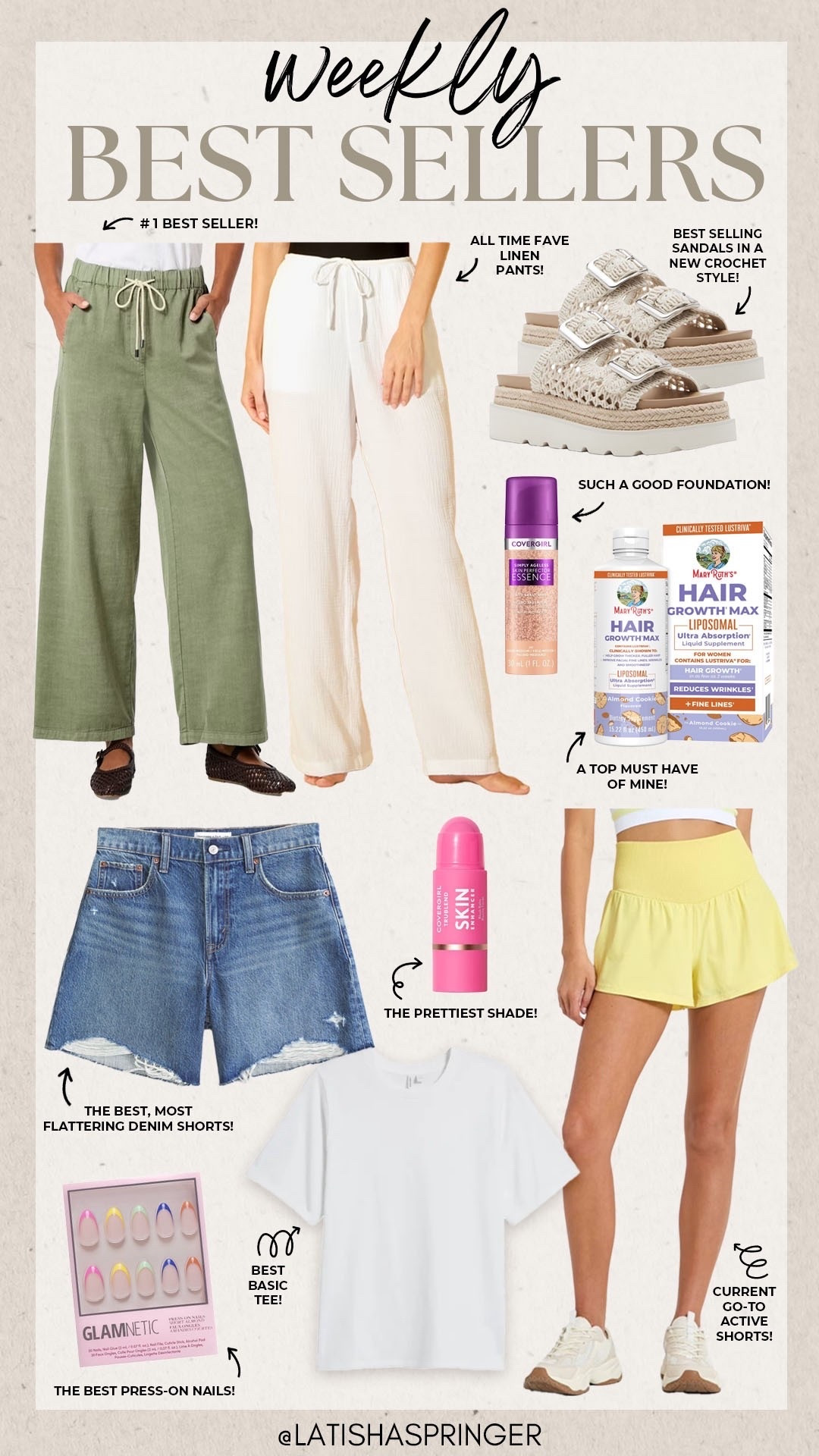 Last week’s best sellers!

#bestsellers

Weekly best sellers. Weekly most loved. Target fashion. Target spring pull on pants. Favorite linen pants. Summer staple. Summer fashion must have. Target active shorts. Abercrombie denim shorts. Beauty favorites. Walmart fashion. Madden girl platform crochet double strap sandals. White basic tee. Favorite press on nails  

#LTKootd #LTKActive #LTKSeasonal