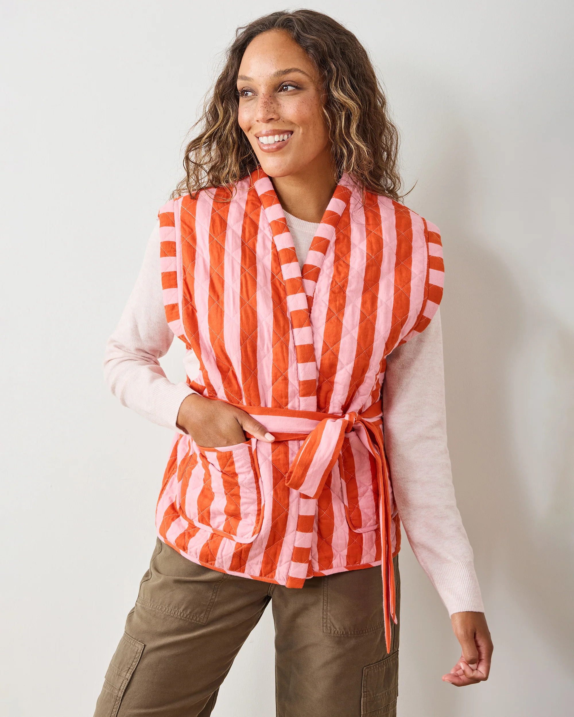 Bold Stripe - Quilted Vest - Pink Copper | Printfresh