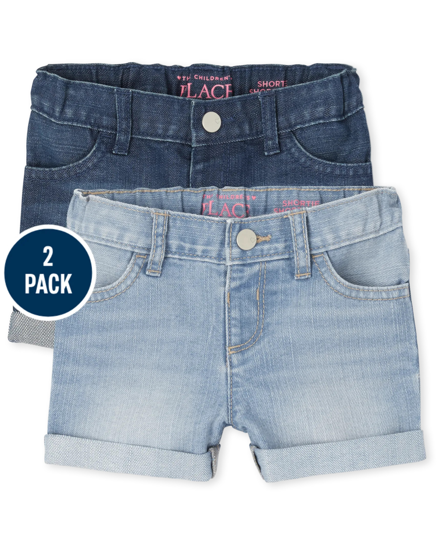 Toddler Girls Roll Cuff Denim Shortie Shorts 2-Pack - miley wash | The Children's Place