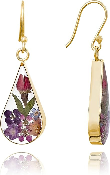 Amazon Essentials Sterling Silver Pressed Flower Teardrop Earrings | Amazon (US)