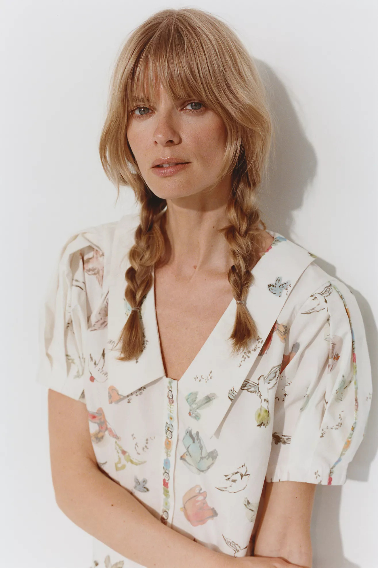 Swan Gossip x Anthropologie Cotton Collared Short-Sleeve Blouse | Anthropologie (US)