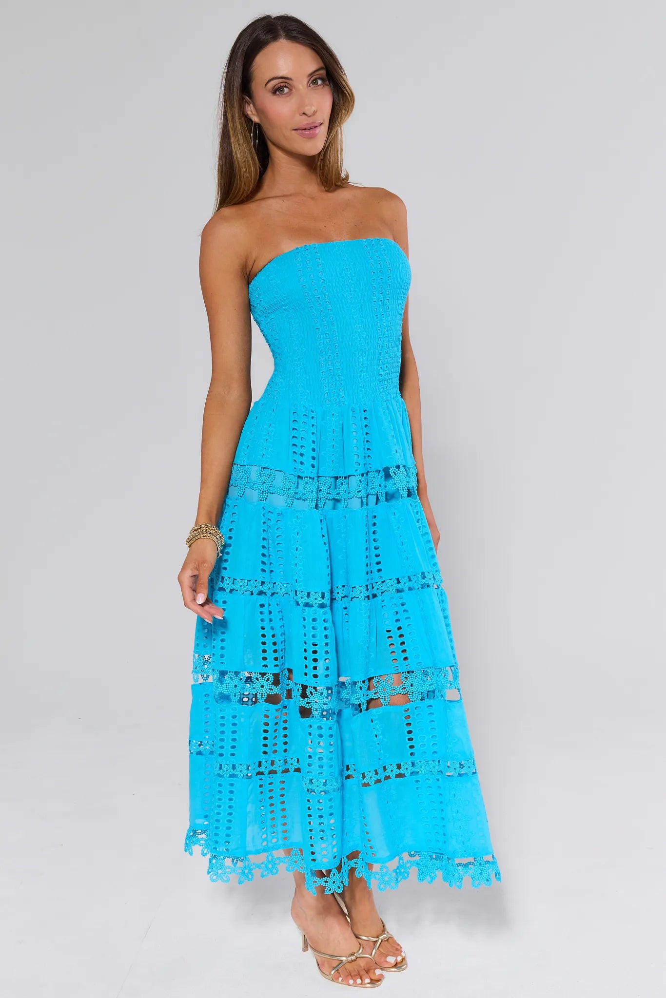 Cecilia Blue Strapless Midi Dress | Avara
