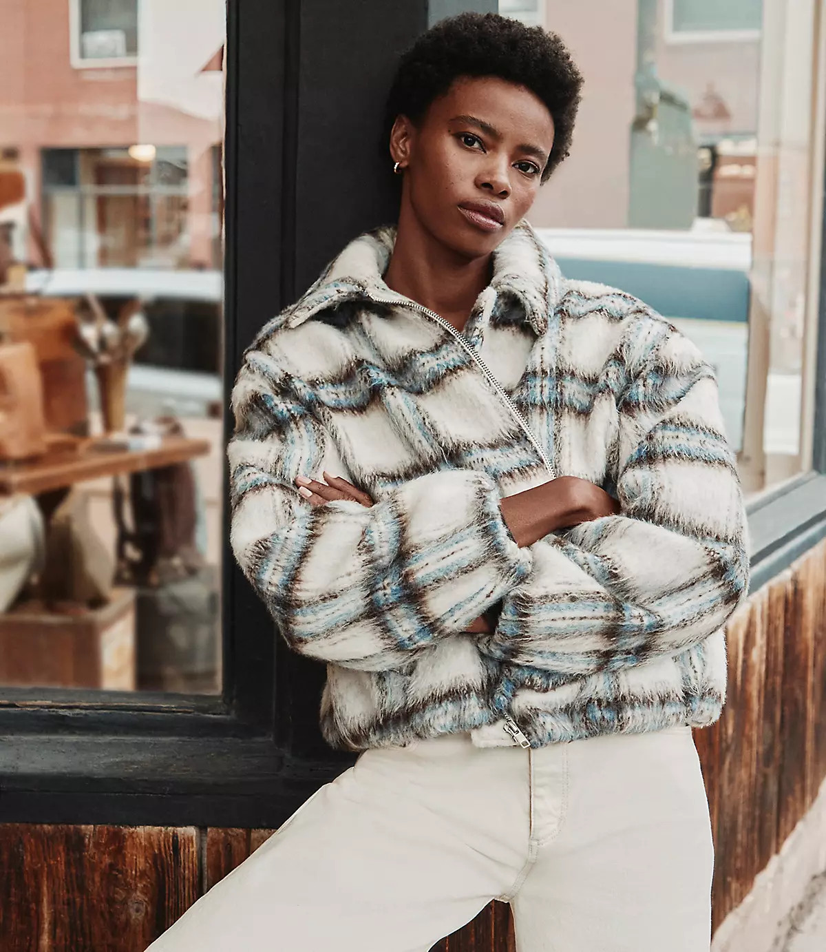 Plaid Boucle Bubble Jacket | LOFT