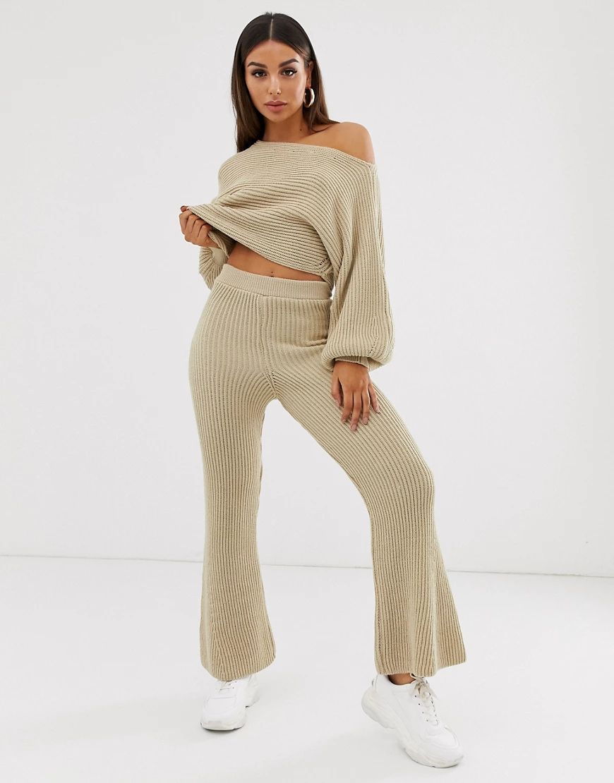 ASOS DESIGN ribbed co-ord trousers-Stone | ASOS (Global)