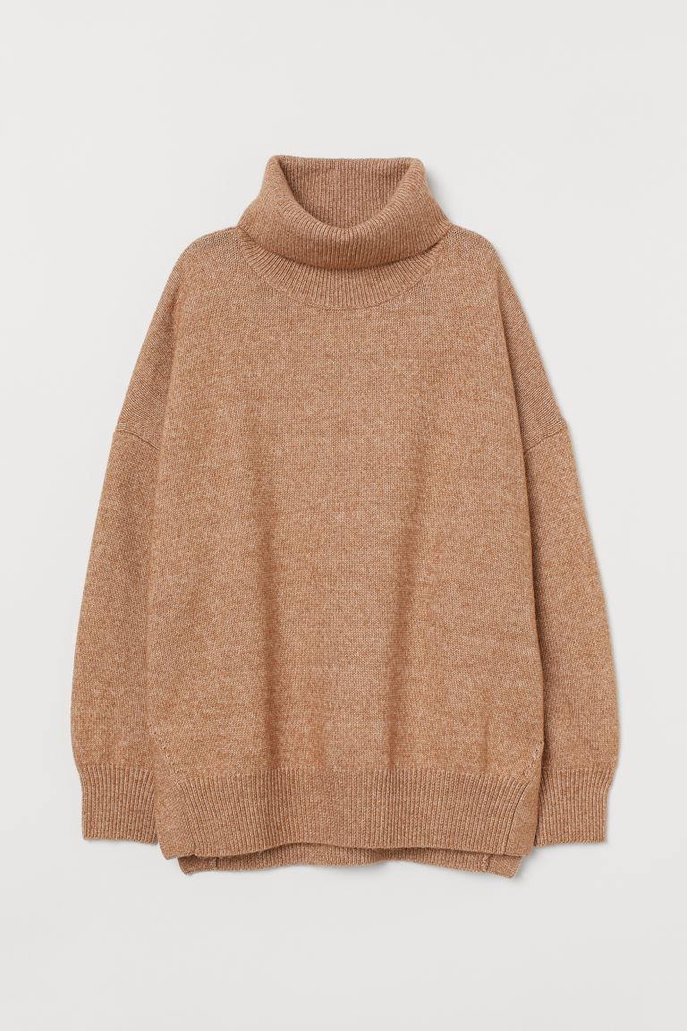 Relaxed-fit, cowl-neck sweater in a soft knit with wool content. Dropped shoulders, long sleeves,... | H&M (US + CA)