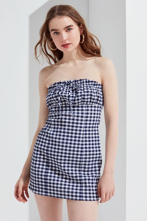 UO Empire-Waist Gingham Strapless Dress | Urban Outfitters (US and RoW)