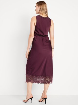 Lace-Trim Satin Midi Dress | Old Navy (US)