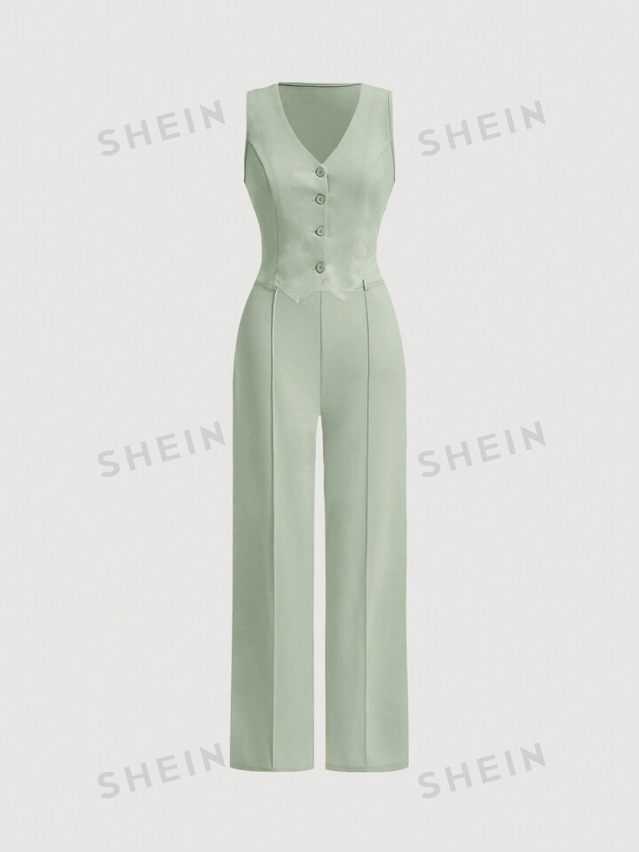 SHEIN MOD Women's Green Single-Breasted Vest And Pants Set | SHEIN USA | SHEIN