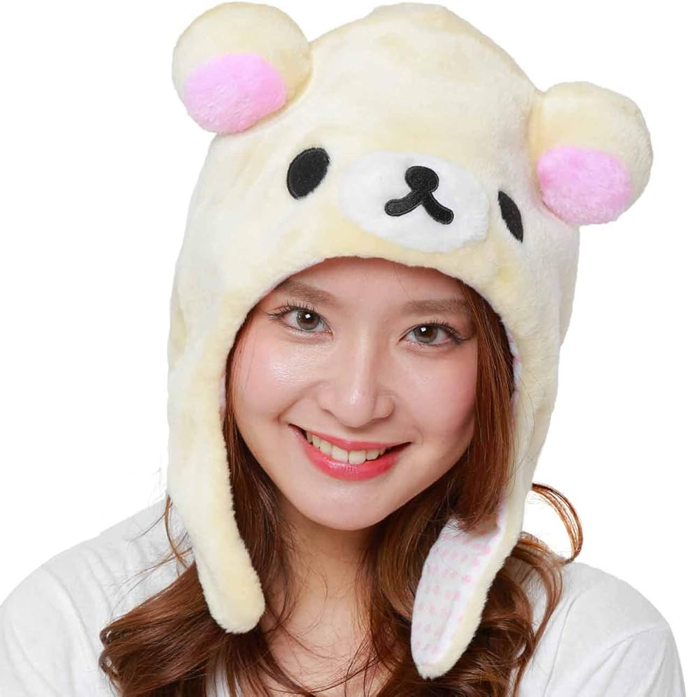 SAZAC San-X Licensed Rilakkuma Animel Beanie Fluffy Beanie Cap Soft Warm Winter Head wear (Korilakku | Amazon (US)