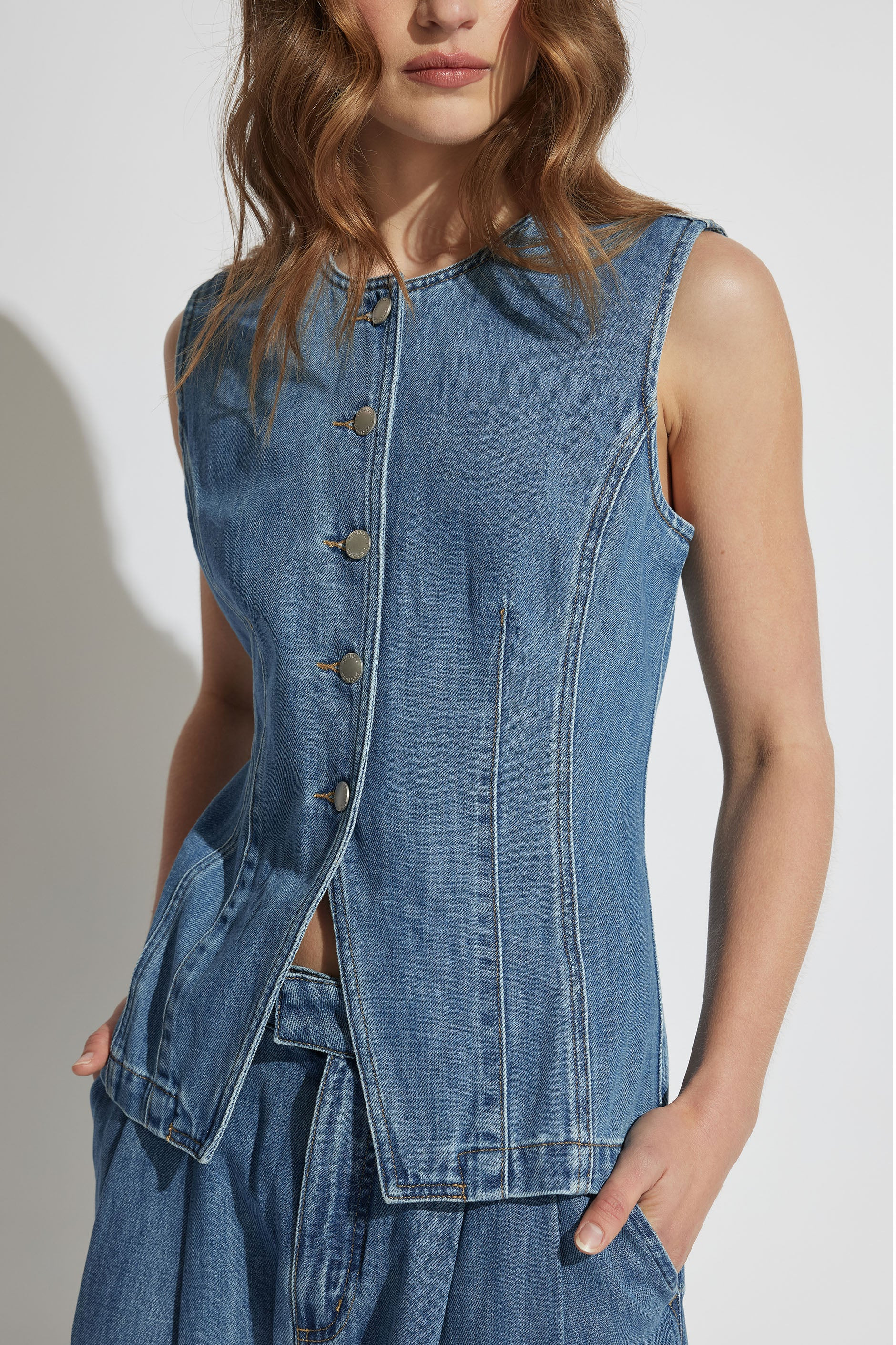 Chloe Denim Vest - Bright Blue  | DECJUBA | DECJUBA
