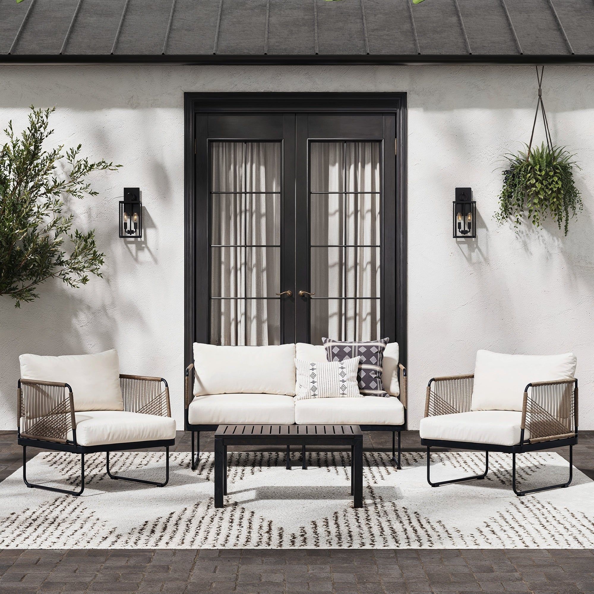 Outdoor Set Cord Patio Loveseat & 2 Arm Chairs White | Nathan James
