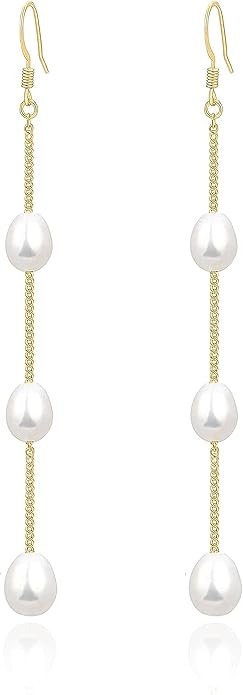 Long Pearl Earrings for Women 925 sterling silver Pearl Dangle Earrings Hypoallergenic Elegant We... | Amazon (US)