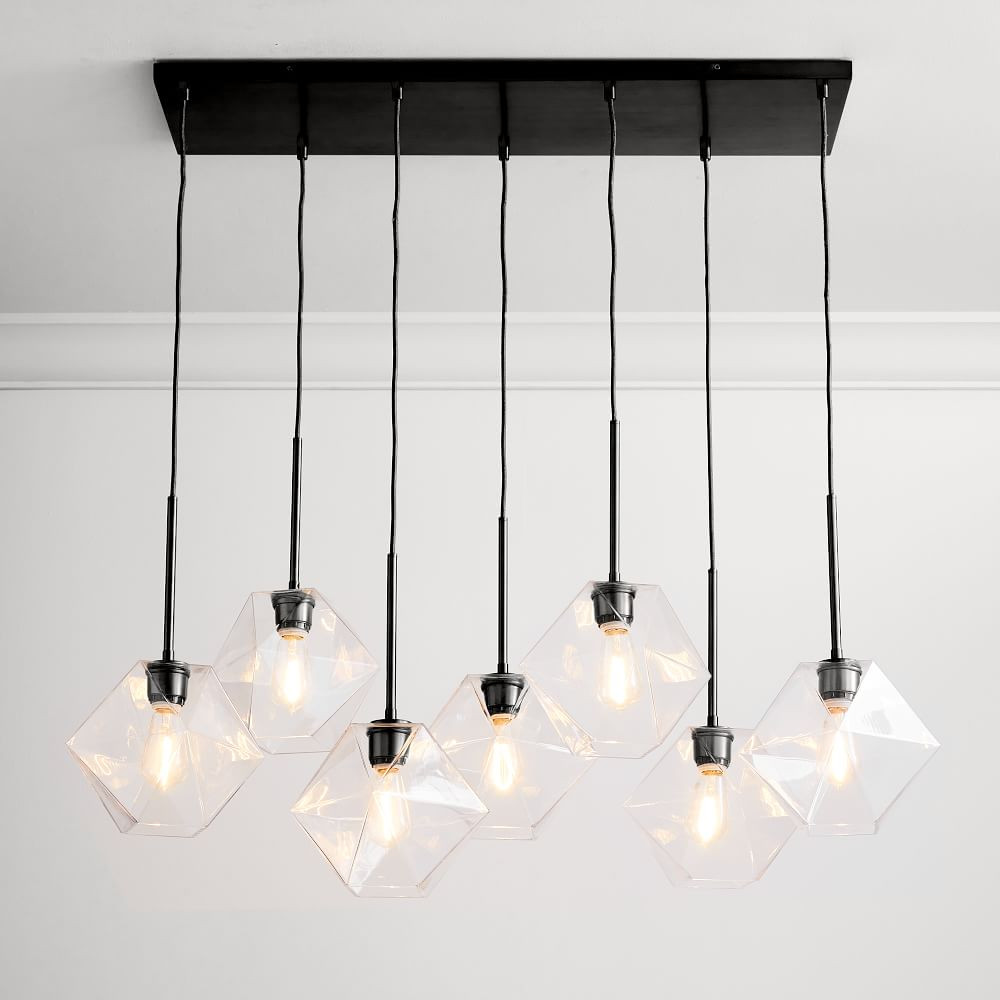 Sculptural Glass 7-Light Faceted Chandelier - Clear | West Elm (US)
