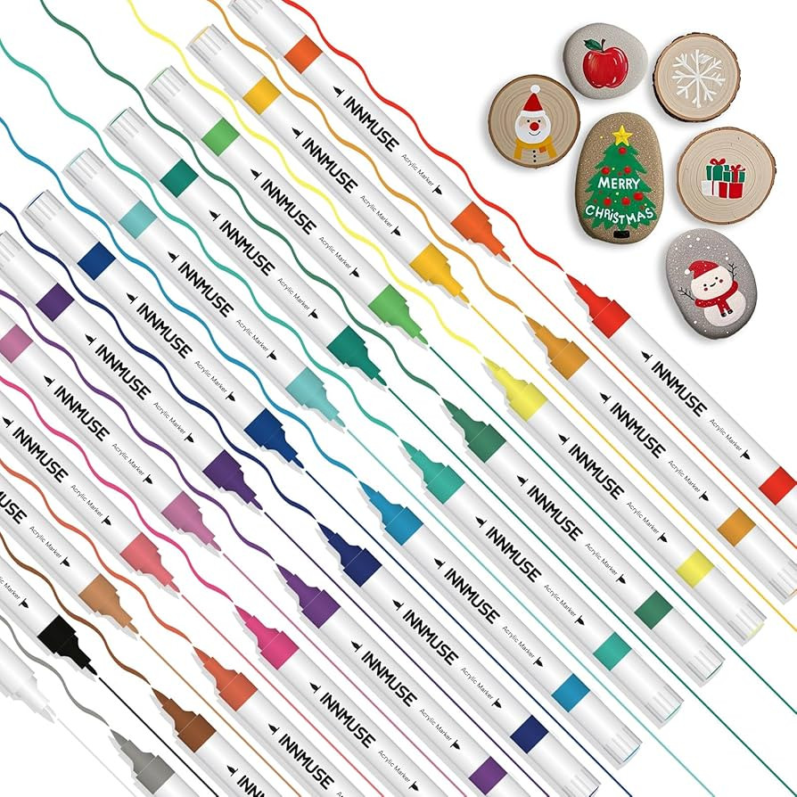 24 Colors Dual Tip Acrylic Paint Pens Set, Extra Fine Tip and Brush Tip, Permanent Acrylic Paint ... | Amazon (US)