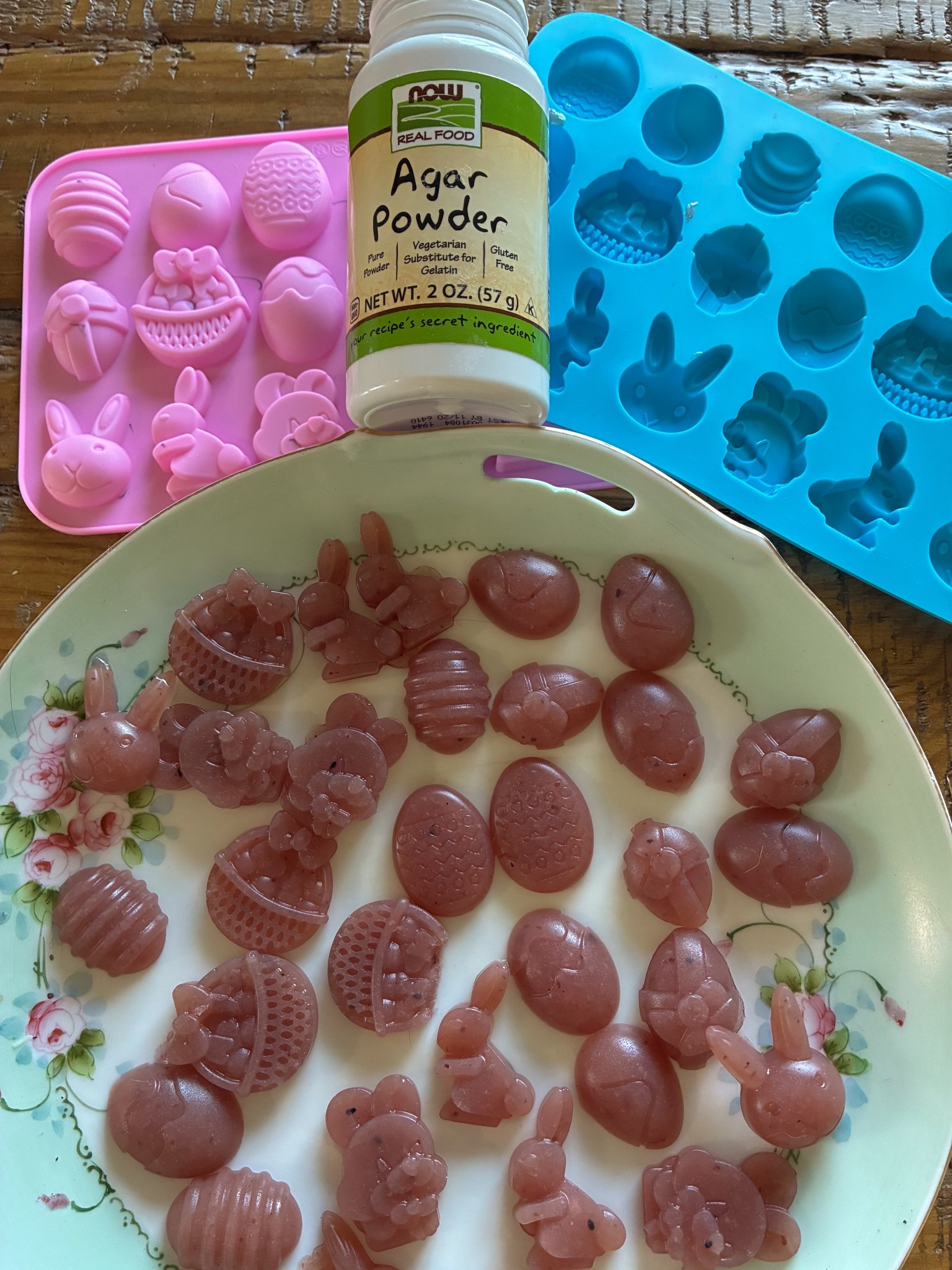 Make vegan Easter gummy bears with me and only 3 ingredients
1.cup fruit juice (I made smoothies and used that but you can also use apple juice ect) 
2tsp agar powder (it’s vegan!)
2 tablespoons of organic agave or honey or maple syrup 

Boil the agar in the fruit juice about 5 min then remove let boil for another min off stove heat. Let cool for 10 min place in molds and chill. Enjoy! So much healthier, no dye, no white sugar all goodness wrapped in a gummy! 

#LTKfitnessgoals #LTKmomlife #LTKKids