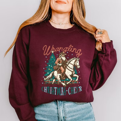 Simply Sage Market Wrangling Christmas Cheer Sweatshirt - S - Maroon | Target
